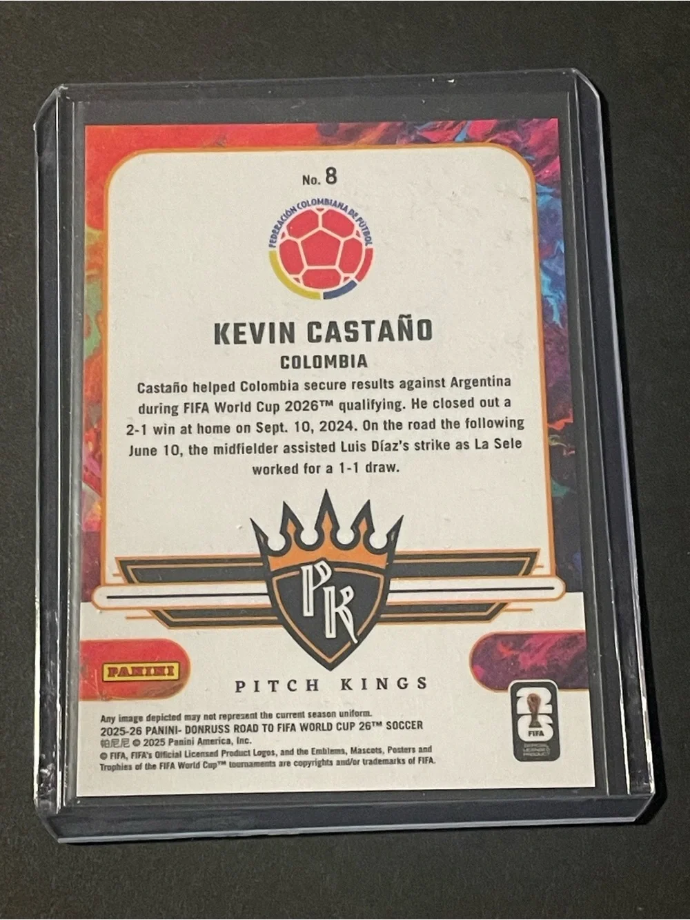 Panini Donruss road to FIFA WC Pitch Kings Kevin Castaño 13/25 Colombia Card